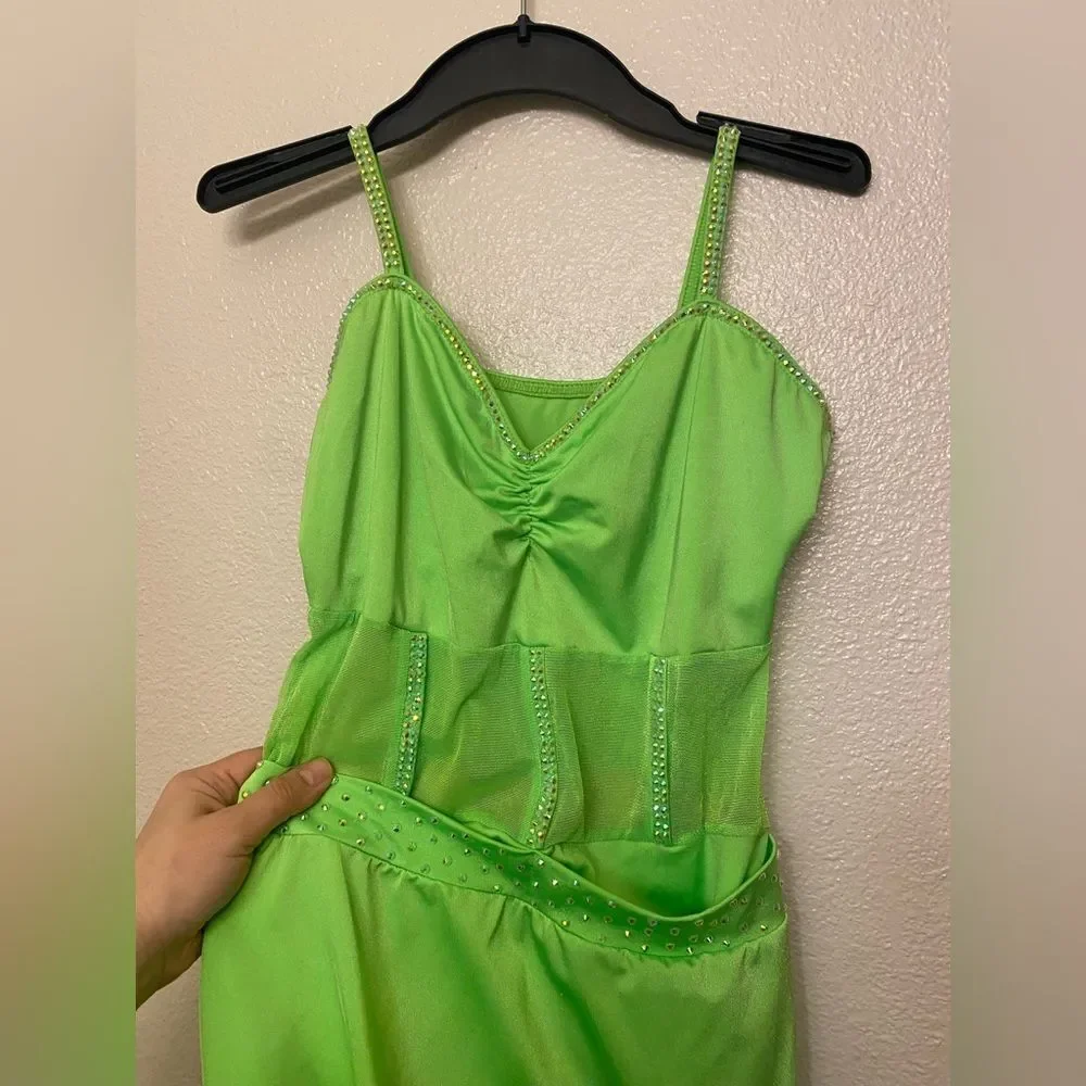 Kelle solo dance costume neon green corset leotard skirt 5348 2 piece adult LA